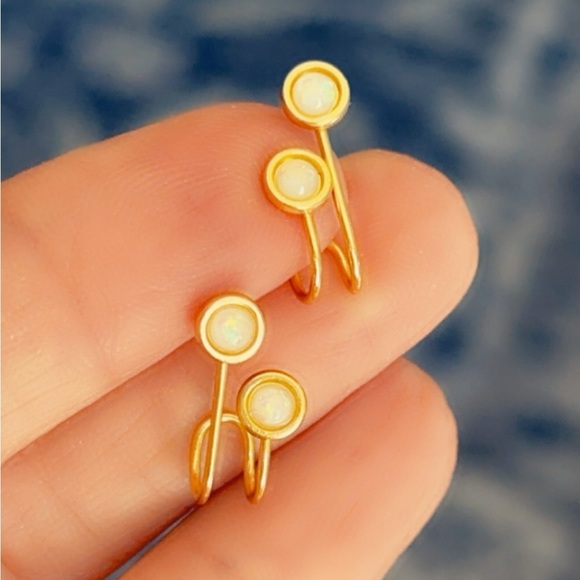 14k Vermeil Gold Semi Precious Double Opal Earrings - Picture 6 of 17